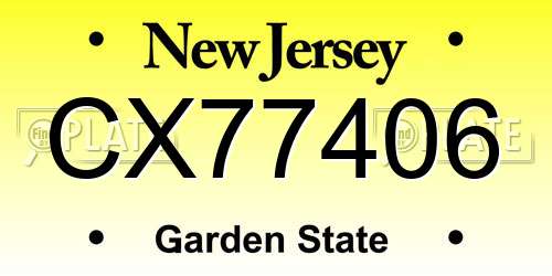 CX77406 New Jersey License Plate