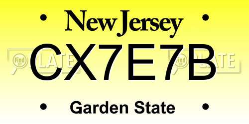 CX7E7B New Jersey License Plate