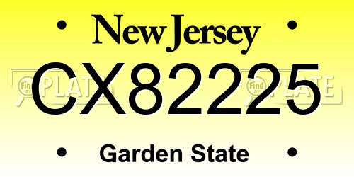 CX82225 New Jersey License Plate