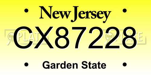 CX87228 New Jersey License Plate