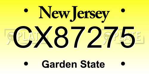CX87275 New Jersey License Plate