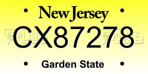 CX87278 New Jersey License Plate