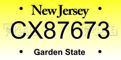 CX87673 New Jersey License Plate