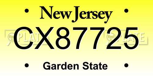 CX87725 New Jersey License Plate