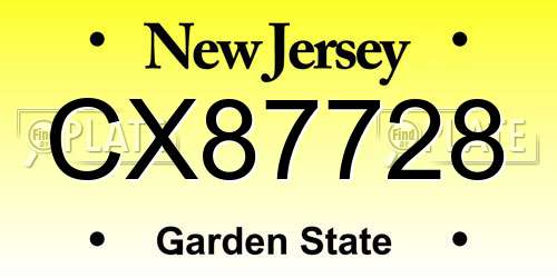 CX87728 New Jersey License Plate