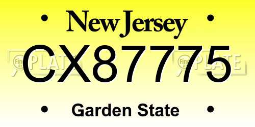 CX87775 New Jersey License Plate