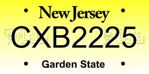 CXB2225 New Jersey License Plate
