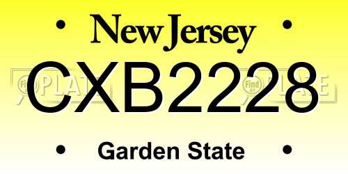 CXB2228 New Jersey License Plate