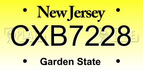 CXB7228 New Jersey License Plate