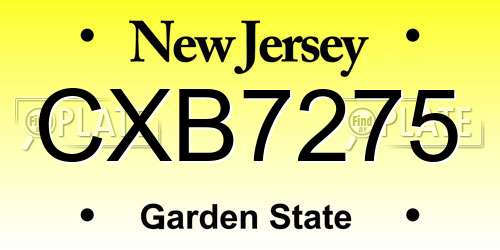 CXB7275 New Jersey License Plate