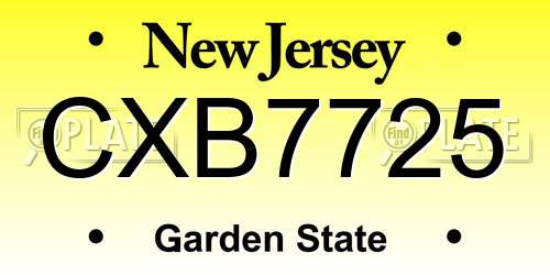 CXB7725 New Jersey License Plate