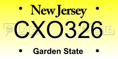 CXO326 New Jersey License Plate