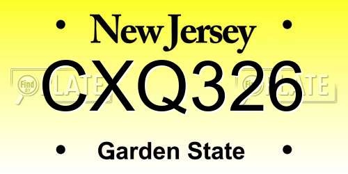 CXQ326 New Jersey License Plate