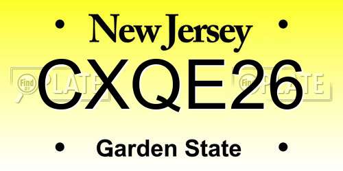 CXQE26 New Jersey License Plate