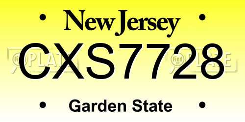 CXS7728 New Jersey License Plate