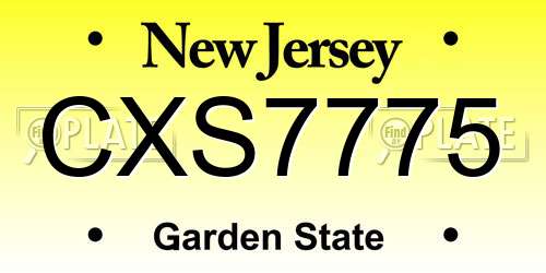 CXS7775 New Jersey License Plate