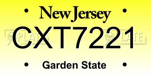 CXT7221 New Jersey License Plate