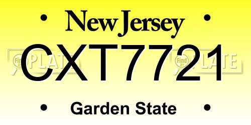 CXT7721 New Jersey License Plate