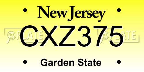 CXZ375 New Jersey License Plate