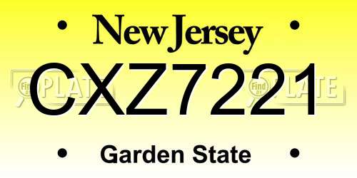 CXZ7221 New Jersey License Plate