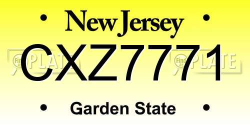 CXZ7771 New Jersey License Plate