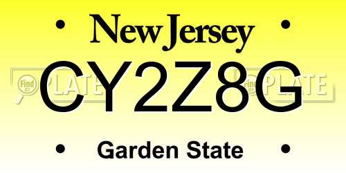 CY2Z8G New Jersey License Plate