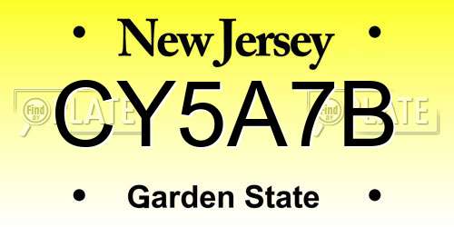 CY5A7B New Jersey License Plate