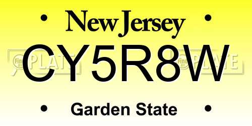 CY5R8W New Jersey License Plate