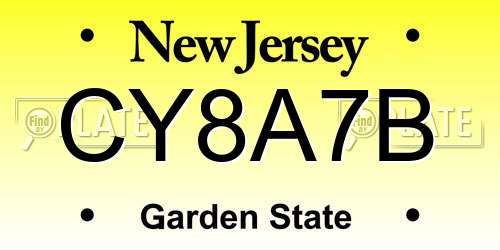 CY8A7B New Jersey License Plate