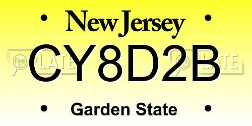 CY8D2B New Jersey License Plate