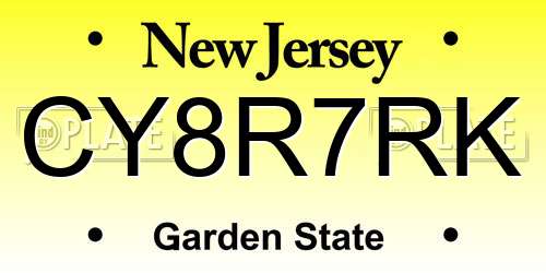 CY8R7RK New Jersey License Plate