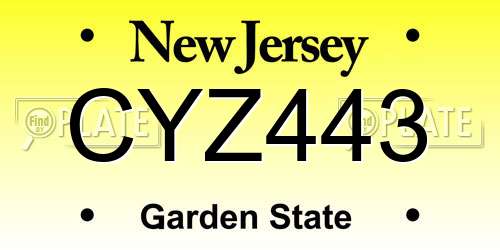 CYZ443 New Jersey License Plate