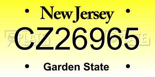 CZ26965 New Jersey License Plate