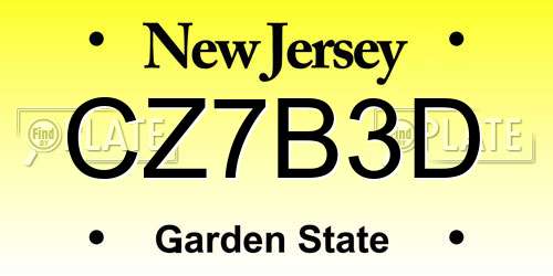 CZ7B3D New Jersey License Plate