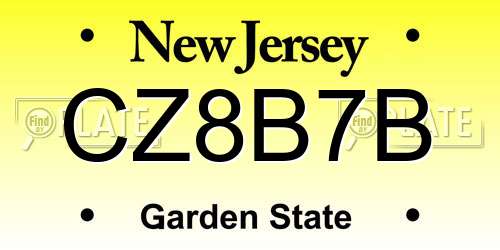 CZ8B7B New Jersey License Plate