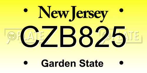 CZB825 New Jersey License Plate