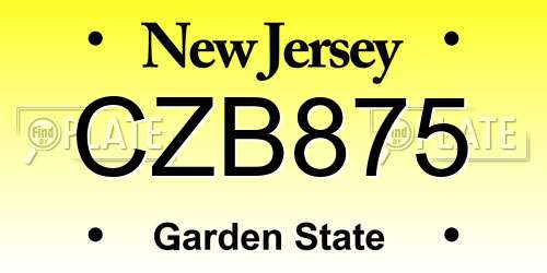CZB875 New Jersey License Plate