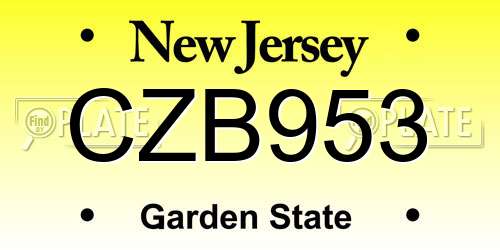 CZB953 New Jersey License Plate