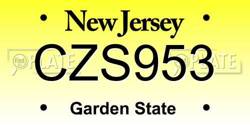 CZS953 New Jersey License Plate