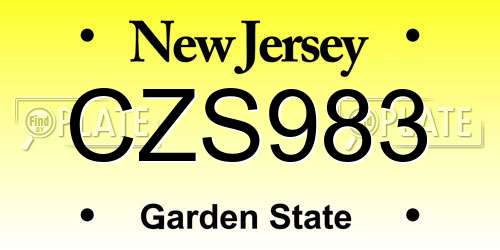 CZS983 New Jersey License Plate