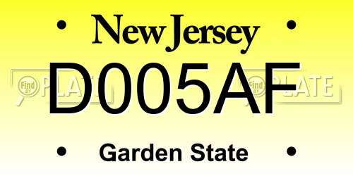 D005AF New Jersey License Plate