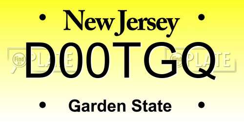 D00TGQ New Jersey License Plate