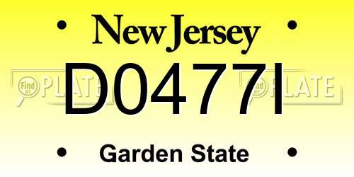 D0477I New Jersey License Plate