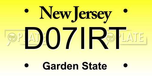 D07IRT New Jersey License Plate