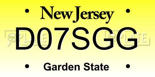 D07SGG New Jersey License Plate