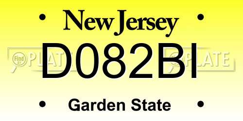 D082BI New Jersey License Plate