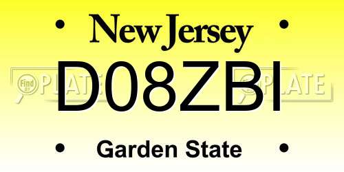 D08ZBI New Jersey License Plate