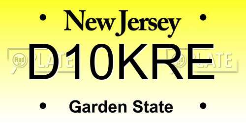 D10KRE New Jersey License Plate