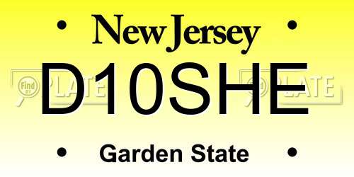 D10SHE New Jersey License Plate