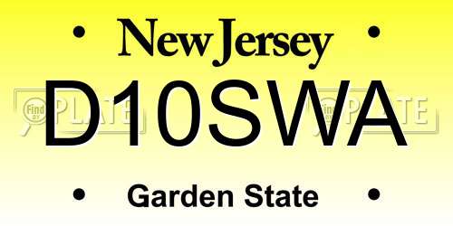 D10SWA New Jersey License Plate